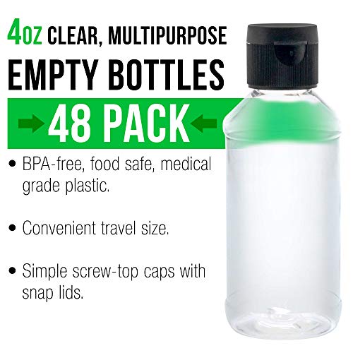 U.S. Art Supply 4 ounce Squeeze PET Plastic Bottles with Flip Cap - BPA-free, food safe, medical grade plastic, acrylic pouring paint Great For Hand - WoodArtSupply