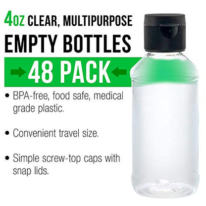 U.S. Art Supply 4 ounce Squeeze PET Plastic Bottles with Flip Cap - BPA-free, food safe, medical grade plastic, acrylic pouring paint Great For Hand - WoodArtSupply