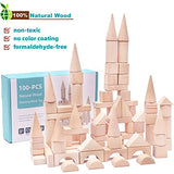 Timfuis Toddler Wooden Building Block Toys, 100 PCS Kids Natural Wood Stacking Blocks Set Standard Unit, Preschool Kindergarten Montessori Toy, Timfuis