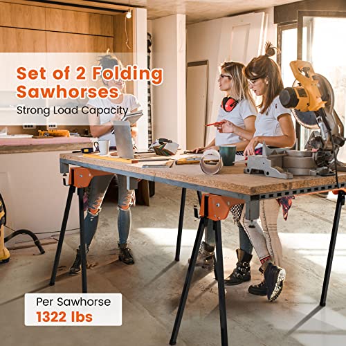 Zimbala 2-Pack Folding Saw horses, Portable Metal Speedhorse with Convenient Handle & Detachable 2 x 4 Support Arms, 1322 lbs Weight Capacity of Per Generic