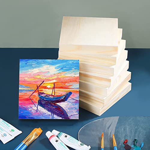 ADXCO 8 Pack Wood Panels 5 x 5 Inch Unfinished Wood Canvas Wooden Panel Boards for Painting, Pouring, Arts Use with Oils, Acrylics ADXCO