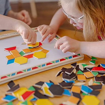 Melissa & Doug Deluxe Wooden Magnetic Pattern Blocks Set - Educational Toy With 120 Magnets and Carrying Case, Multi-color, 1 EA - WoodArtSupply