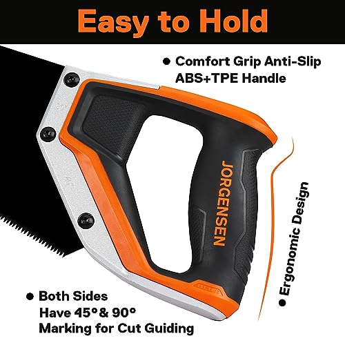 JORGENSEN 20 Inch Black Coated Pro Hand Saw, 11 TPI Fine-Cut Ergonomic Non-Slip Aluminum Ultrasonic Welding Handle for Sawing, Trimming, Gardening, Jorgensen
