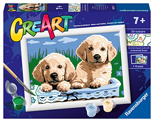 Ravensburger CreArt Cute Puppies Paint by Numbers Kit for Kids - Painting Arts and Crafts for Ages 7 and Up, 24 x 18 cm - WoodArtSupply