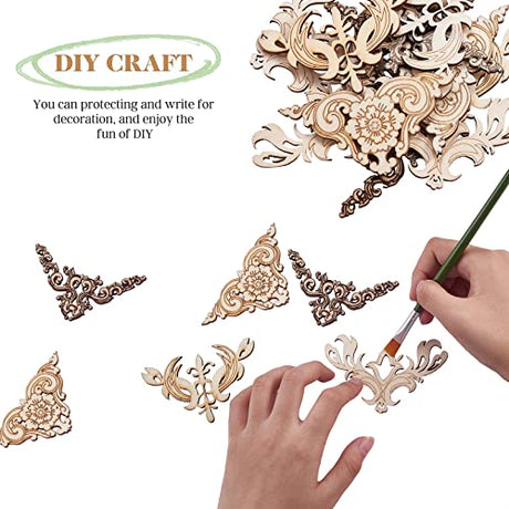 LiQunSweet 20 Pcs 4 Styles Vintage Flower Hollow Carved Unfinished Wood Pieces Book Corner Protector for DIY Craft Applique Furniture Door Decor LiQunSweet