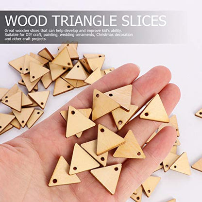 MILISTEN 300pcs Unfinished Wood Pieces with Holes Triangle Wooden Slices DIY Wood Cutouts Blank Wood Pieces Embellishments Gift Tags for Kids