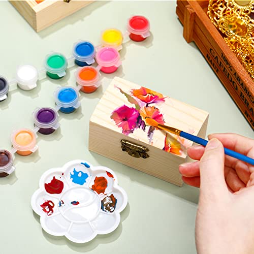 24 Pack Unfinished Wood Treasure Chest with 10 Paintbrushes, Small Treasure Box Wooden Craft Boxes with Locking Clasp Wooden Storage Box for DIY