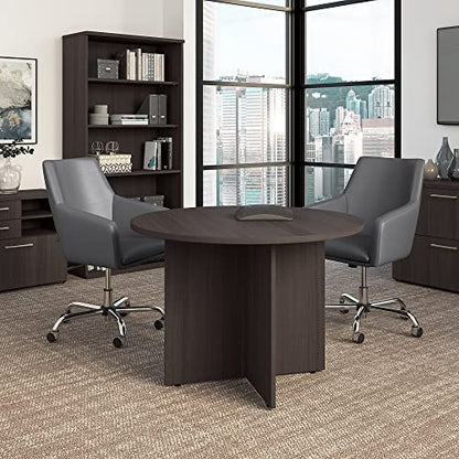 Bush Business Furniture Round Conference Table with Wood Base, Circular Meeting Room Desk for 4 Users, 42W, Storm Gray - WoodArtSupply