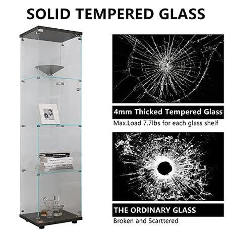Yoluckea 4-Tier Glass Display Cabinet with Doors - Versatile Curio & Bookshelf for Home and Office Yoluckea