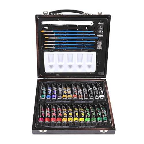 RoseArt Premium 36ct Acrylic Paint Set in Wooden Case -Complete Acrylic Artist Set for Canvas, Wood, Ceramic and Fabrics – Painting Supplies for