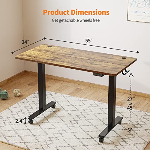 Cubiker 55 x 24 Inch Standing Desk, Stand up Height Adjustable Home Office Electric Table, Sit Stand Desk with Splice Board, Black Frame & Rustic - WoodArtSupply