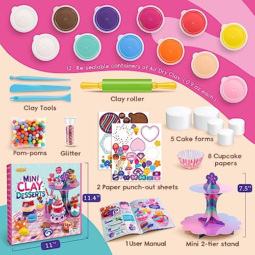 Drama Planet Craft Kits for Kids, Make Your Own Mini Desserts with Air Dry Clay, Create & Display Clay Creations, Art Activities, Great Gifts for Drama Planet