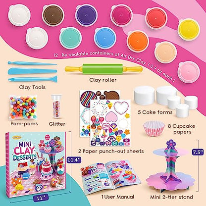 Drama Planet Craft Kits for Kids, Make Your Own Mini Desserts with Air Dry Clay, Create & Display Clay Creations, Art Activities, Great Gifts for - WoodArtSupply