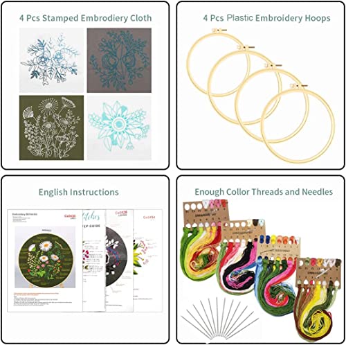 REEWISLY 4 pcs Embroidery kit for Beginners Patterns and Instructions DIY  Adult Beginner Cross Stitch Kits Including 2 Plastic Embroidery Hoops 1  Pair of Scissors Colored Threads and Needles gray