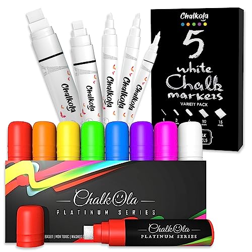 Chalkola 8 Bright 15mm and 5 White Variety Markers Bundle - WoodArtSupply