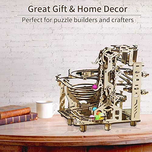 Hallisun 3D Wooden Puzzle for Adults, Marble Run Set, Wooden Mechanical Model Kit, DIY Roller Coaster Handicraft Wood Craft Kit, Birthday Gift for Hallisun