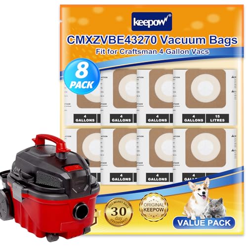 KEEPOW Shop Vac Bags Compatible with Craftsman 4 Gallon Wet/Dry Vacuum & for Dewalt DXV04T 4 Gallon Vac, shop vac accessories, Replacement Part# - WoodArtSupply