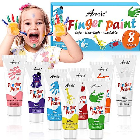 AROIC 8PCS Washable Finger Paint for Kids, Non-Toxic Finger Paint 8Colors, Art Painting Supplies for Toddlers, Finger Painting Supplies for Kids Boys AROIC