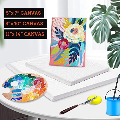 3 Pack Canvases for Painting with Multi Pack 11x14", 5x7", 8x10", Painting Canvas for Oil & Acrylic Paint - WoodArtSupply