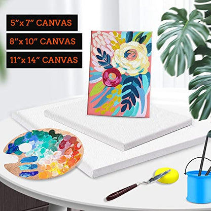 3 Pack Canvases for Painting with Multi Pack 11x14", 5x7", 8x10", Painting Canvas for Oil & Acrylic Paint - WoodArtSupply