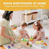 Tiny Land Montessori Toy Set for Babies 10-12 Months - 5-in-1 Wooden Learning Toys with Peg Drop Box, Rocking Stacker, Egg Cup, Canister Set, and Tiny Land