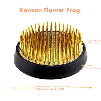 SVY Japanese Kenzan Ikebana Flower Arranger, Diameter 3¼ Inches, Kenzan Flower Frog with Needle Calibrator and Cleaning Brush - Round 3.2" - WoodArtSupply