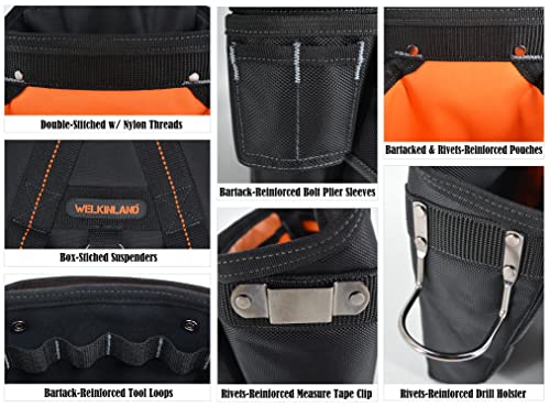 39Pockets Tool belts for men with suspenders, 4" Padded toolbelt, Tool belt with suspenders, Tool belt, Tool belt suspenders, Carpenter tool pouch, WELKINLAND