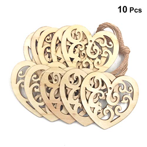Healifty 10PC Unfinished Wood Cutouts Unfinished Wood Shapes Heart Shaped Wood Unfinished Wood Slices Wood Log Discs Wood Heart Confetti Heart Wood Healifty