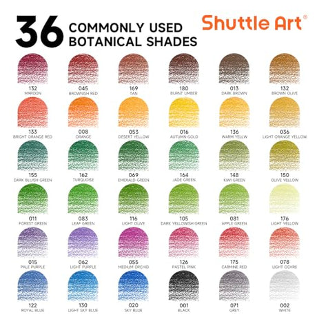 Shuttle Art 36 Colored Pencils, Botanical Themed Colored Pencils for Adult Coloring, Soft Core Color Pencils, Coloring Pencils for Adults Kids Shuttle Art