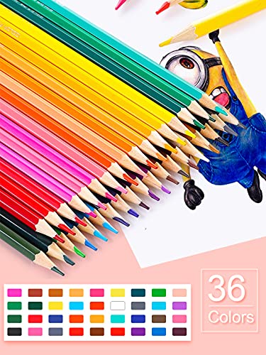 Deli 36 Pack Colored Pencils with Built-in Sharpener in Tube Cap, Vibrant Color Presharpened Pencils for School Kids Teachers, Soft Core Art Drawing