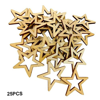 Wooden Stars Unfinished Hollow Natural Wood Slices DIY Craft Project Cutout Embellishments 25PCS Unfinished Wood - WoodArtSupply