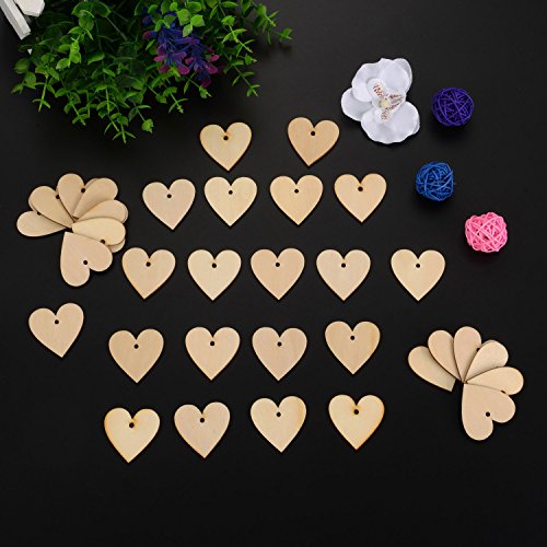 Outus 100 Pieces Wooden Hearts Blank Wooden Hearts Embellishments 40mm with 1 Roll 10m Natural Twine for Wedding Arts Crafts Card DIY Making Outus