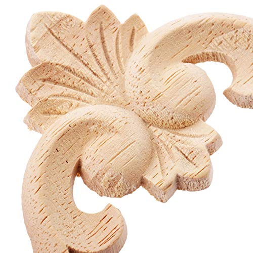 4-Pack Wood Carved Appliques Onlay Decal for Furniture, 6x6cm/2.36"x2.36", Corner Decal for Desk Cabinet Mirror Dresser Drawer Home Decoration MUXSAM