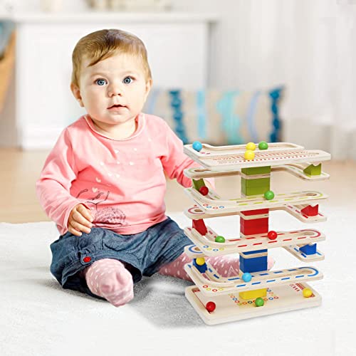 Montessori Ball Tracker Wooden Ball Drop Toy for Toddlers, Educational Wooden Ball Run Toy Race Track Set, Ball Drop Tracker Sensory Toys for Gifts 3 Joonly