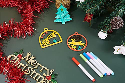 Artmag 50pcs Unfinished Wooden Hanging Ornaments for Christmas Decorations,5 Styles DIY Wood Slices with Holes for Kids Crafts Centerpieces Holiday Artmag
