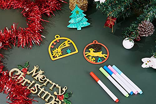 Artmag 50pcs Unfinished Wooden Hanging Ornaments for Christmas Decorations,5 Styles DIY Wood Slices with Holes for Kids Crafts Centerpieces Holiday - WoodArtSupply