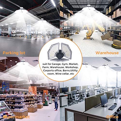 LED Garage Lights, 140W 18500 Lumens Garage Lighting, 6000K Daylight with Deformable Three Panels Garage Ceiling Light Fixture E26/E27 Triple Glow KERNOWO