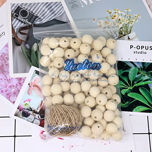 yueton 100PCS 20mm Blank Unfinished Wooden Beads Round Wood Beads Spacer Beads Loose Beads for Jewelry Making and DIY Craft Accessories - with 30m - WoodArtSupply