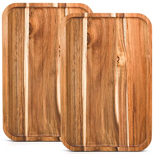YOUEON Set of 2 Acacia Wood Serving Tray with Raised Lip, 14.2 x 9.5 Inch Rectangular Serving Tray, Appetizer Cheese Plate, Sandwich Dessert Trays,