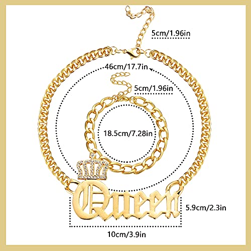 HAIAISO 80s/90s Hip Hop Queen Costume Kit for Women Sunglasses Bamboo Hoop Earrings Chunky Queen Pendant Cuban Chain Necklace Bracelet Rapper DJ HAIAISO