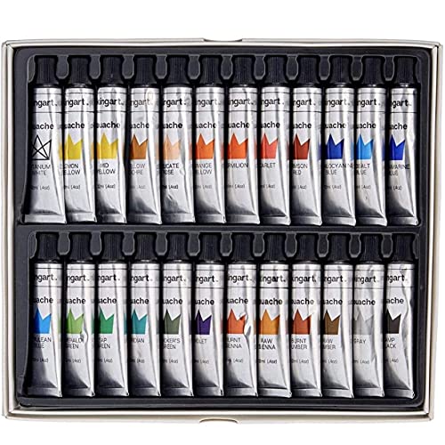 KINGART 534-24 PRO GOUACHE Paint Set, Set of 24 Unique Colors, 12ml Tubes, Non-toxic, water-based paints KINGART