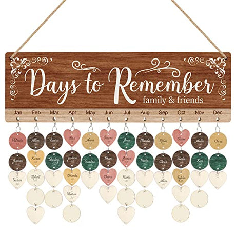 TOARTi Vintage Family Friends Birthday Reminder Calendar Board, (15.8''x4.8'' with 100pcs wood tags), Days to Remember Wooden Calendar Sign Plaque, TOARTi