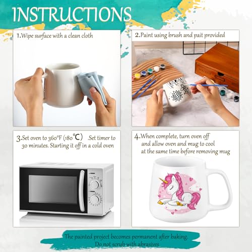Tticai 4 Sets Paintable Mugs Painted Mug Kits Ceramic Mug to Paint 4 Pcs Blank Coffee Mugs and 4 Pcs Painting Supplies Paint Your Own Mug DIY Coffee Tticai