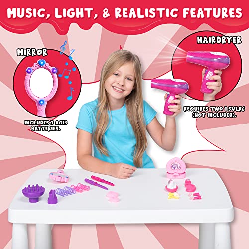 JOYIN 17Pcs Girls Beauty Salon Set, Pretend Play Doll Hair Stylist Toy Kit with Hairdryer, Mirror, Curling Iron and Other Accessories for Kids JOYIN