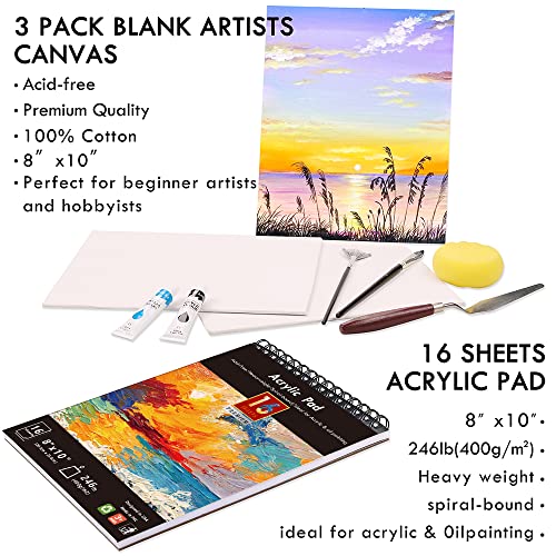 Kalour Acrylic Paint Set 56 pcs,Painting Supplies with 24 Acrylic Paint,16 Sheets Acrylic Pad,Painting Brushes,Canvas,Palette,Easel - Art Craft KALOUR