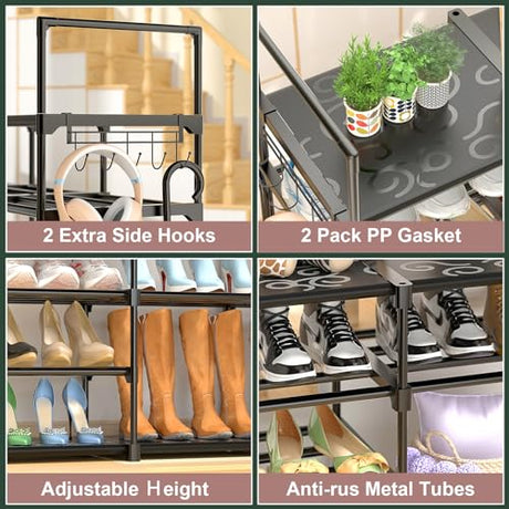 Kottwca 4 Row 10 Tier Large Shoe Rack Organizer for Closet Entryway, 72-80 Pair Shoe Boot Storage Rack, Metal Shoe Shelf Big Vertical Stackable Shoe Kottwca