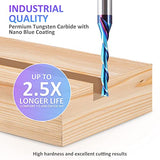 HQMaster Spiral Router Bits Down Cut 1/4 inch Shank Solid Carbide Nano Blue Coated Spiral Downcut CNC Bits End Mill for Wood Cut Carving Engraver HQMaster