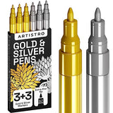 Metallic Acrylic Paint Pens for Rock Painting, Stone, Ceramic, Glass, Wood, Fabric, Canvas, Metal, Scrapbooking (6 Pack) Set of 3 Gold & 3 Silver ARTISTRO