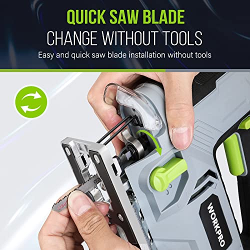 WORKPRO Jigsaw, 6.5AMP 850W Corded Electric Jig Saw Tool Kit with 6 Variable Speeds, 7 Blades, ±45° Bevel Cutting, LED Light, 3000 SPM, 4 Orbital WORKPRO