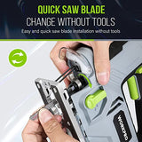 WORKPRO Jigsaw, 6.5AMP 850W Corded Electric Jig Saw Tool Kit with 6 Variable Speeds, 7 Blades, ±45° Bevel Cutting, LED Light, 3000 SPM, 4 Orbital WORKPRO